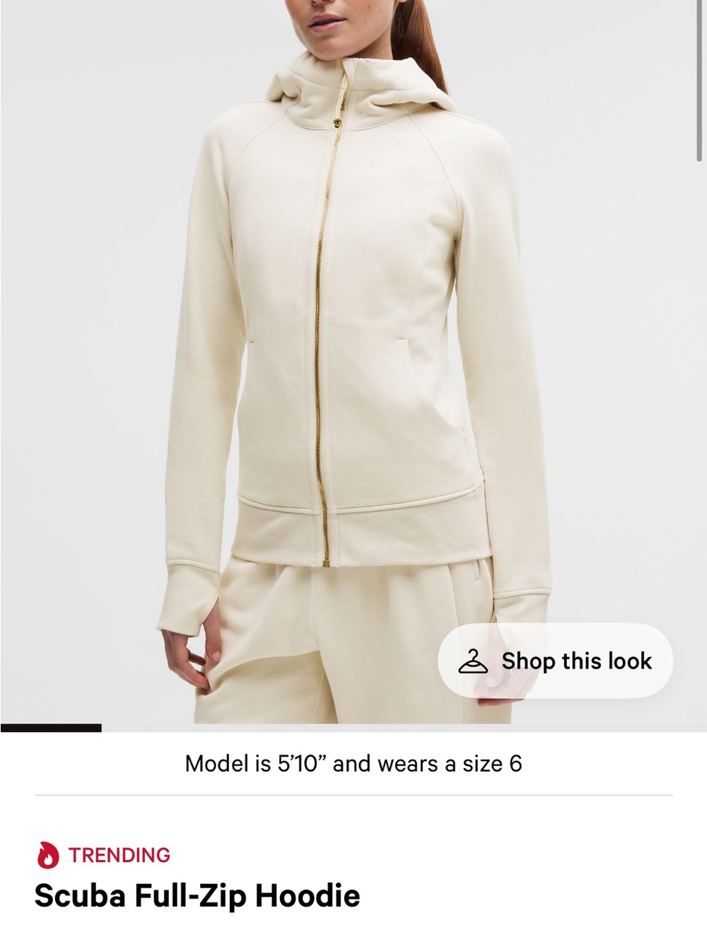 lululemon athletica Scuba Full-Zip Hoodie in Cream
